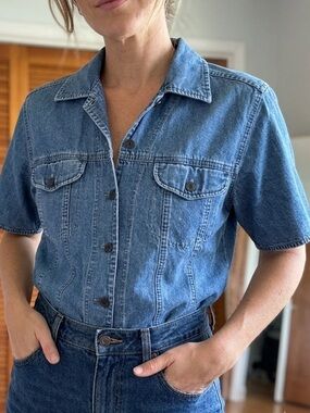 Woolrich Western Classic Short-Sleeve Denim Button-Up Cowgirl Top Size S